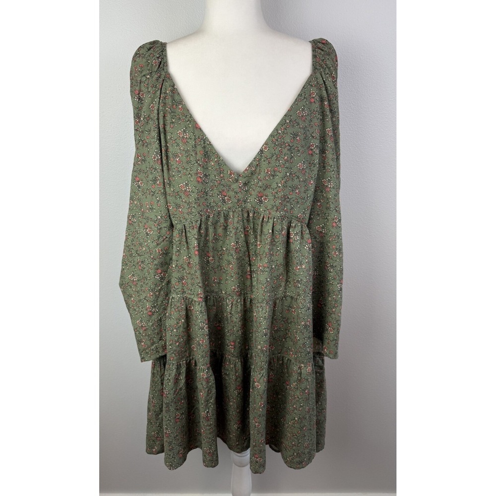 NWT Fourteenth Place Size 2X Tunic/Top/Blouse Olive Green Ditsy 3/4 Sleeve‎